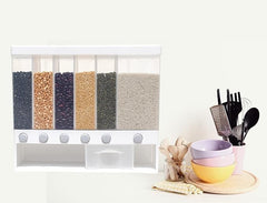 Wall Mounted Cereal Food Dispenser – 6-Section Space-Saving Kitchen Storage for Cereals, Pulses, and More