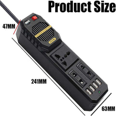 200W Car Power Inverter - DC 12V to AC 220V Converter with 2 AC Outlets, 4 USB Ports & Cigarette Lighter Socket