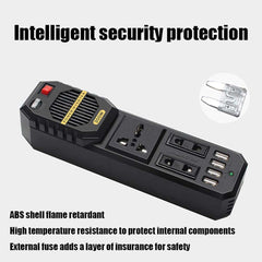 200W Car Power Inverter - DC 12V to AC 220V Converter with 2 AC Outlets, 4 USB Ports & Cigarette Lighter Socket