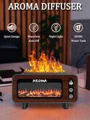 Wood Grain Fireplace Diffuser | 7-Color Flame Humidifier | Silent Auto Shut-Off Aroma Diffuser | Simulated Fire Light for Living Room, Bedroom