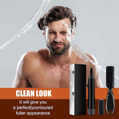 Waterproof Beard Filler Pen Kit - Contoured Beard Pen with Brush, Long-Lasting, Sweatproof Beard Pencil for Patchy Beard, Natural Look, Quick and Easy Grooming Solution