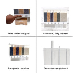 Wall Mounted Cereal Food Dispenser – 6-Section Space-Saving Kitchen Storage for Cereals, Pulses, and More