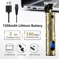 YACD D-044 Cordless Hair Clipper. Affordable elegant metal body, professional stainless blade, USB charging, 120-min runtime.