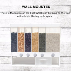Wall Mounted Cereal Food Dispenser – 6-Section Space-Saving Kitchen Storage for Cereals, Pulses, and More